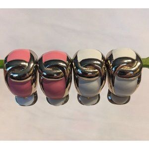 Vtg Clip On Half Hoop Earrings Gold Tone Enamel Pink White Knot Chunky Retro Lot